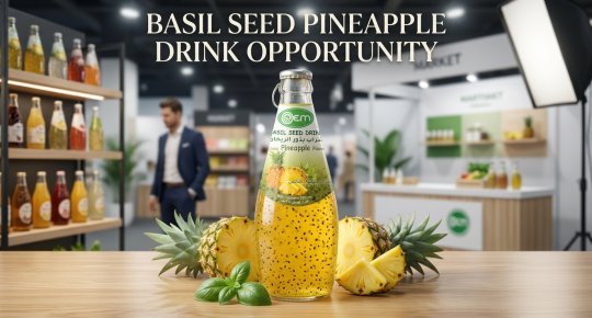 Basil Seed Drink with Pineapple Flavor 290ml Glass Bottle