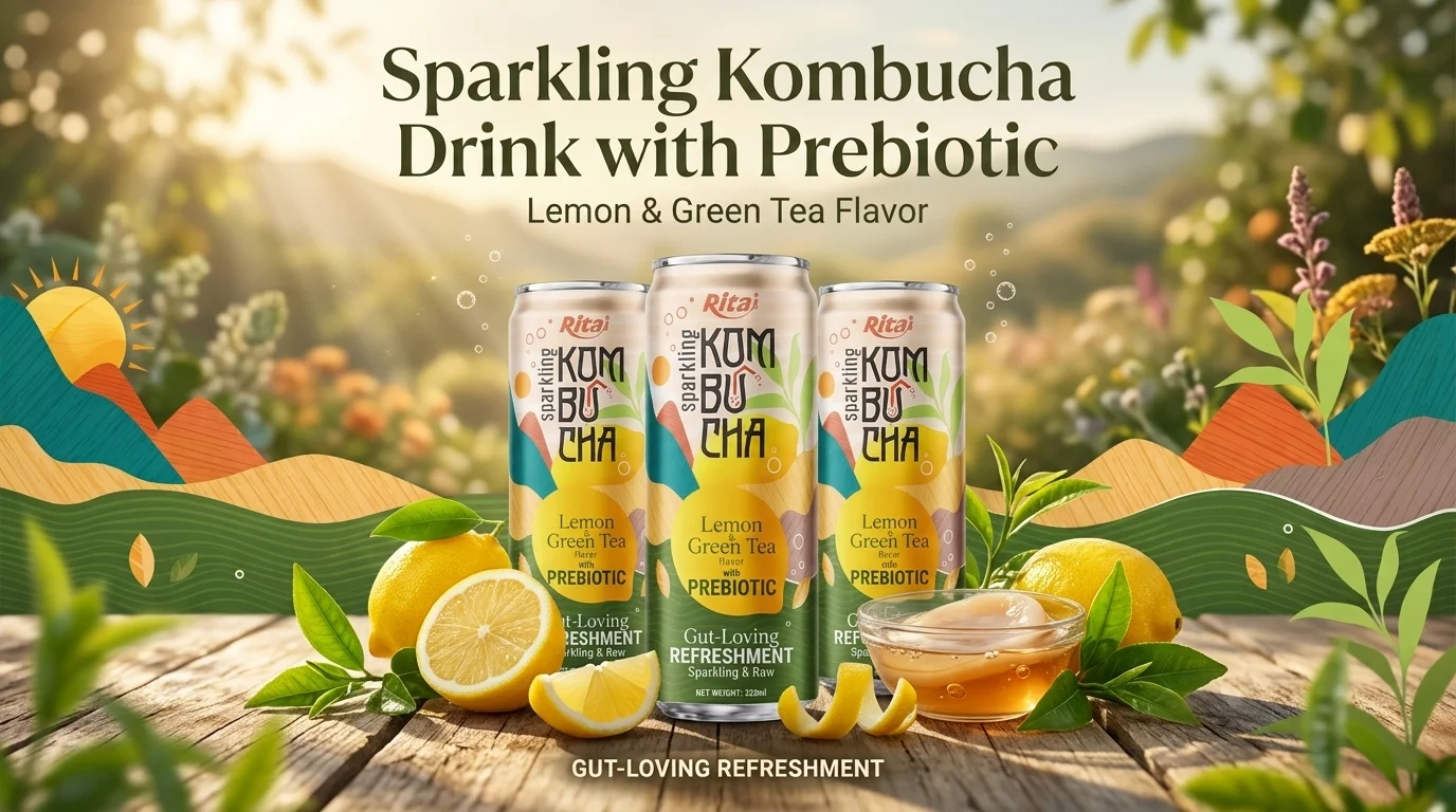 Rita Sparkling Kombucha Lemon & Green Tea Flavour With Prebiotic 320ml Can