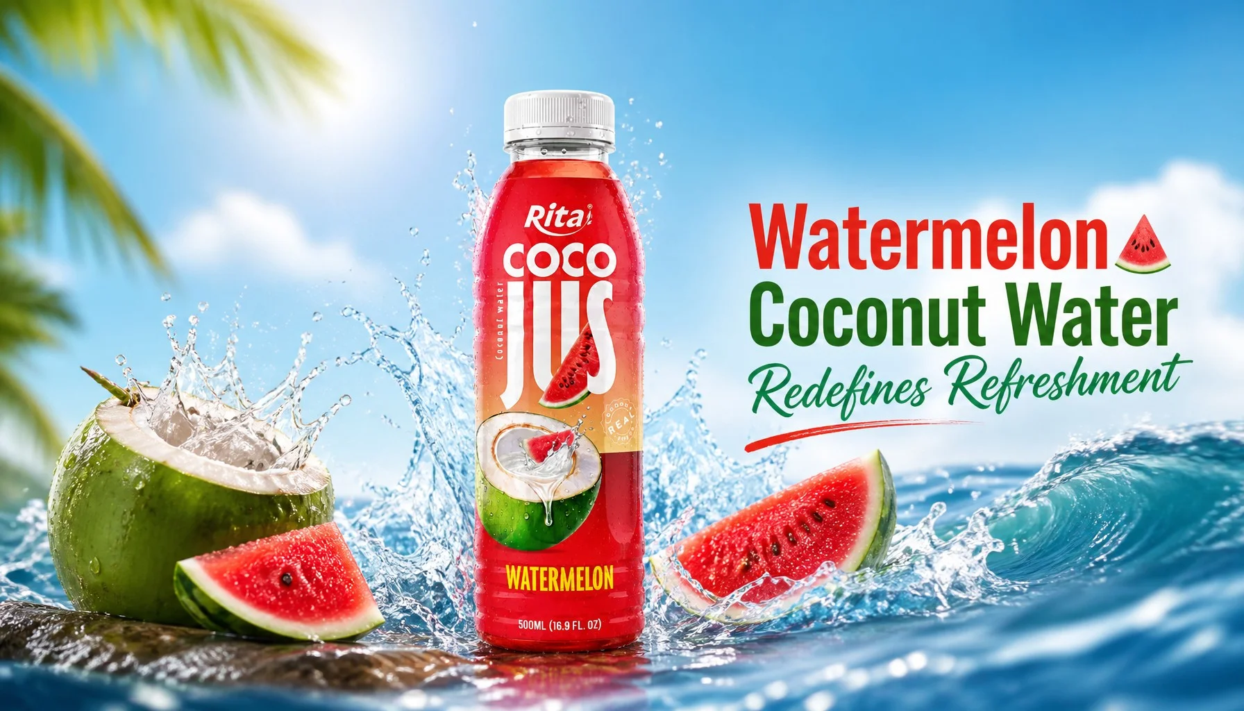COCO JUS Real Coconut Water With Watermelon Juice 500ml (16.9 Fl Oz)