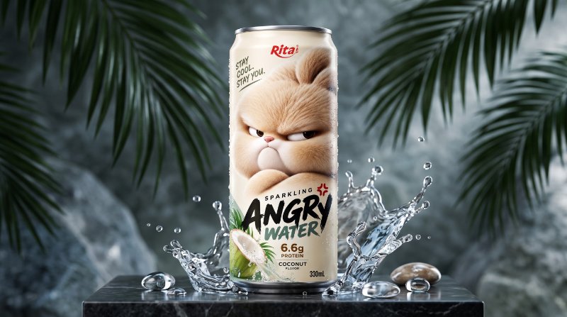 Sparkling Coconut Water with Protein 330ml – Angry Water Poster 1