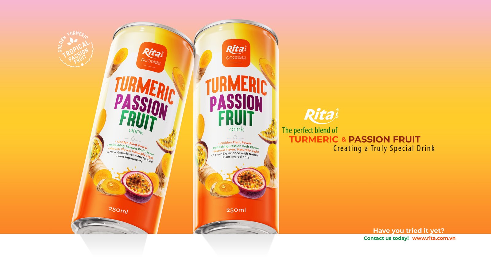 250ml Turmeric Passion Fruit Drink Slim Can OEM Beverage Poster 1