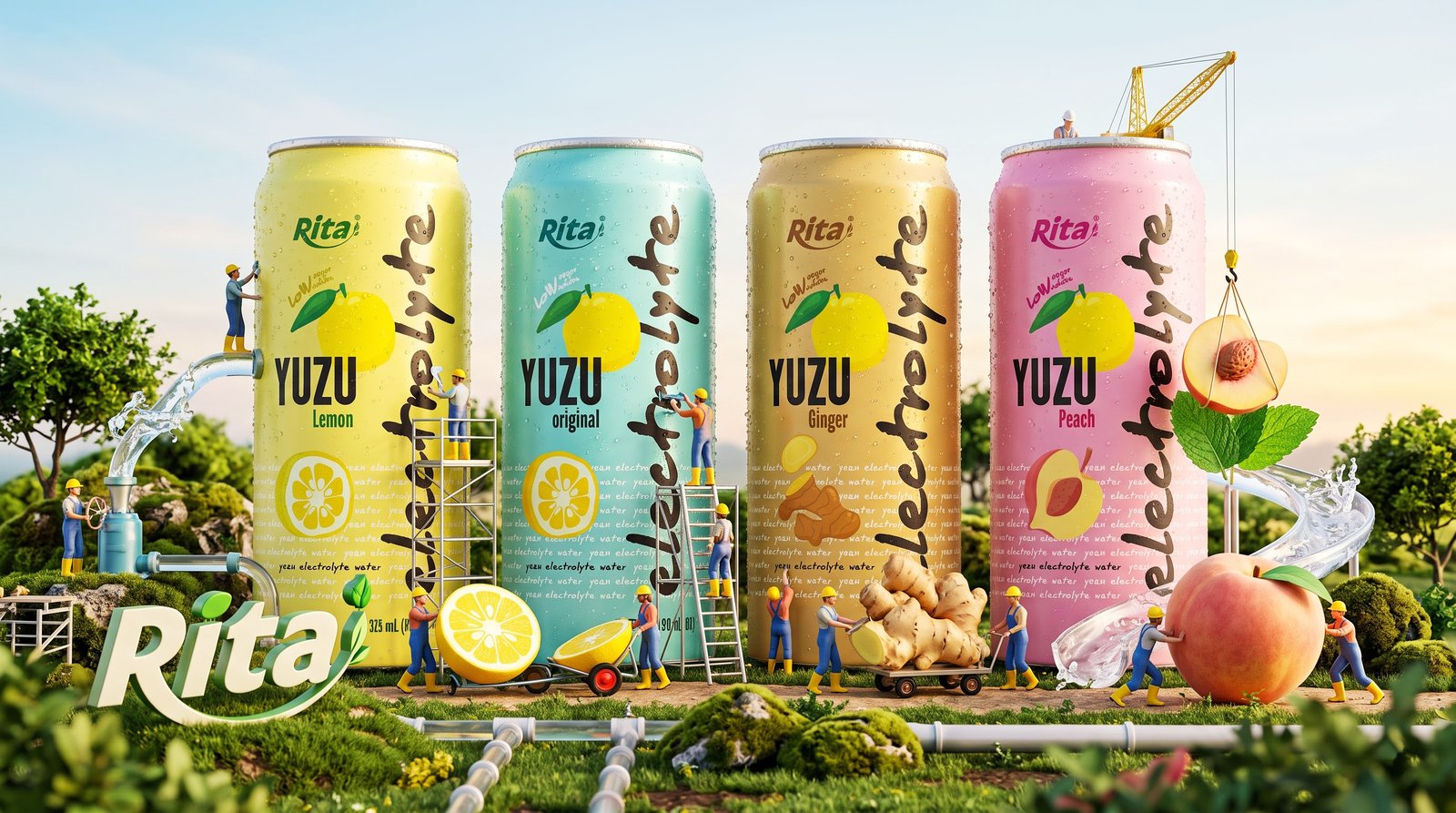 Yuzu Peach  Electrolyte Water Drink 325ml  Low Sugar Hydration Beverage Poster 1