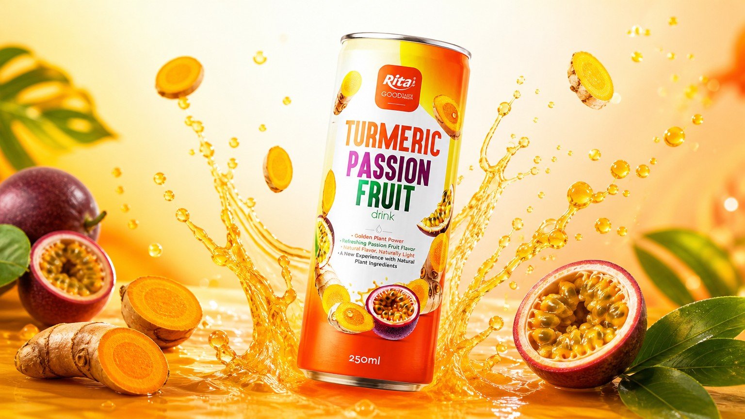 250ml Turmeric Passion Fruit Drink Slim Can OEM Beverage Poster 2