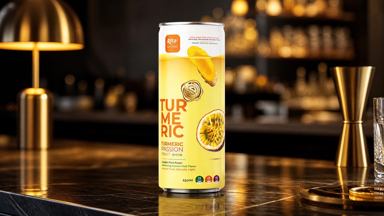 RITA Less Sugar Turmeric Passion Fruit Drink 250ml Slim Can Poster 2