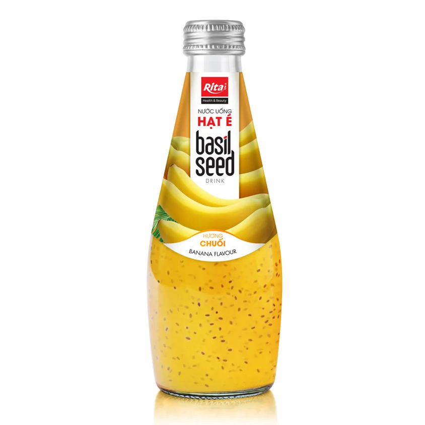 Basil Seed Drink With Banana Flavour 290ml Glass Bottle OEM