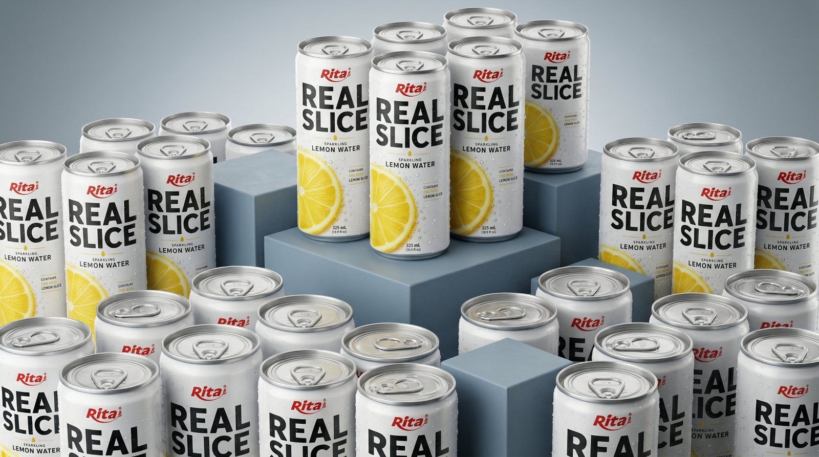 Real Lemon Slice Inside Sparkling Water 325ml Slim Cans– Refreshing Beverage Poster 1