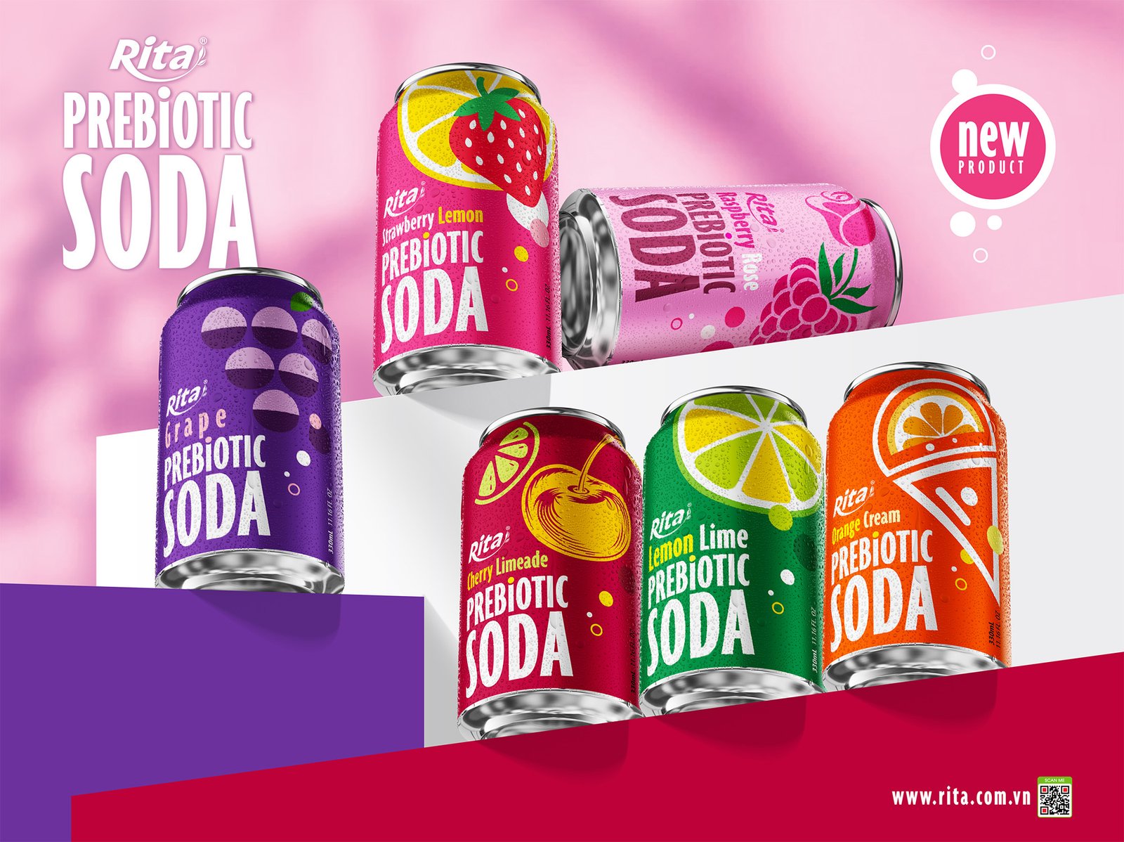 Raspberry Rose Prebiotic Soda 330ml short can_6 Poster 3