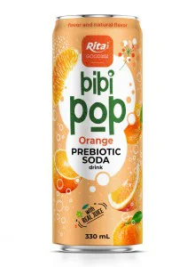 Bibi Pop Prebiotic Soda Drink with Orange Flavor 330ml Sleek Can