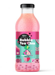 Bubble Tea With Chia Seed And Raspberry Dragon Fruit Black Tea 400ml Glass Bottle 