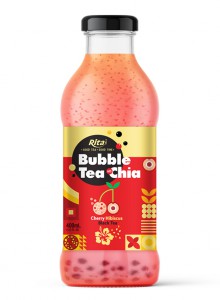 Bubble Tea With Chia Seed And Cherry Hibiscus Black Tea 400ml Glass Bottle 