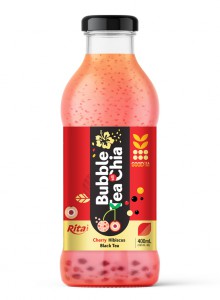 Best Quality Bubble Tea With Chia Seed And Cherry Hibiscus Black Tea 400ml Glass Bottle  