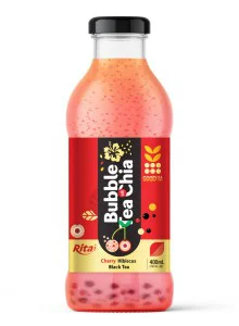 Bubble Tea with Chia seed and cherry hibiscus black tea 400ml glass bottle