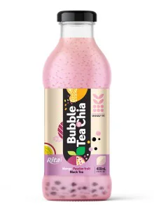 Bubble Tea with Chia seed and mango passion fruit black tea 400ml glass bottle