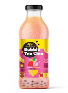 Bubble Tea With Chia Seed And Strawberry Lemonade Black Tea 400ml Glass Bottle  