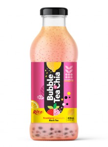 Best Quality Bubble Tea With Chia Seed And Strawberry Lemonade Black Tea 400ml Glass Bottle 