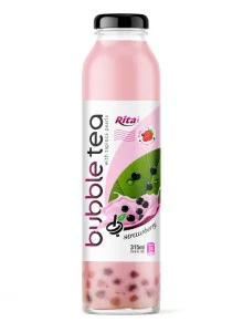 Glass bottle 315ml strawberry Bubble Tea with tapioca pearls