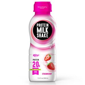 Juice bottles Protein milk shake with strawberry