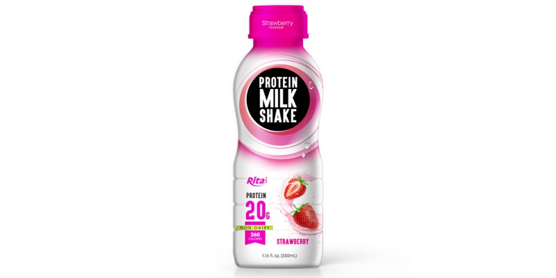 Juice bottles Protein milk shake with strawberry