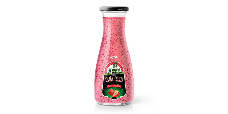 Wholesale glass Chia Seed plus strawberry flavour drink 1L