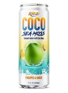 Coco Sea Moss Coconut water with sea moss Pineapple and Ginger Flavor 325ml sleek can