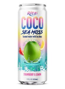 Coco Sea Moss Coconut water with sea moss Strawberry and Lemon Flavor 325ml sleek can