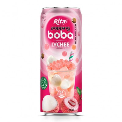 popping boba with lychee flavor canned drink