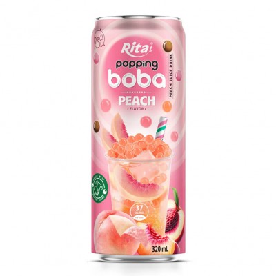 popping boba with peach flavor canned drink