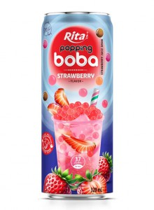 popping boba with strawberry flavor canned drink