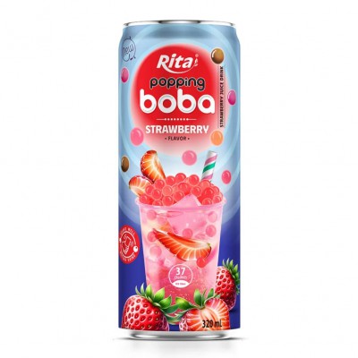 popping boba with strawberry flavor canned drink