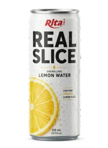 Real Lemon Slice Inside Sparkling Water 325ml Slim Cans– Refreshing Beverage