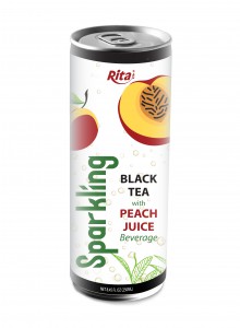 Fresh beverage sparkling black tea with peach juice