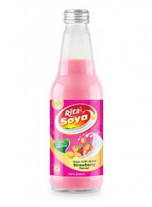 Beverage Distributors Strawberry Flavor Soya Milk Drink 10.05 Fl Oz Glass Bottle